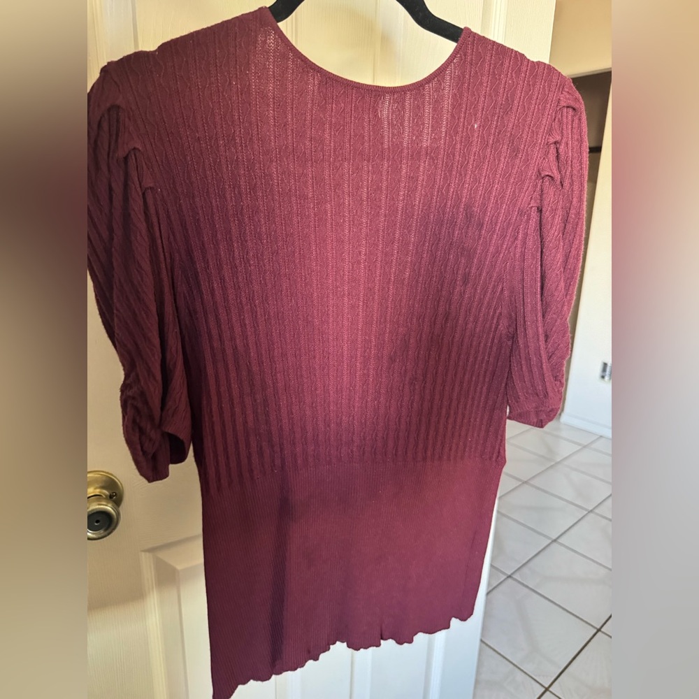 Express Deep Red Ribbed Knit Top - Picture 3 of 3